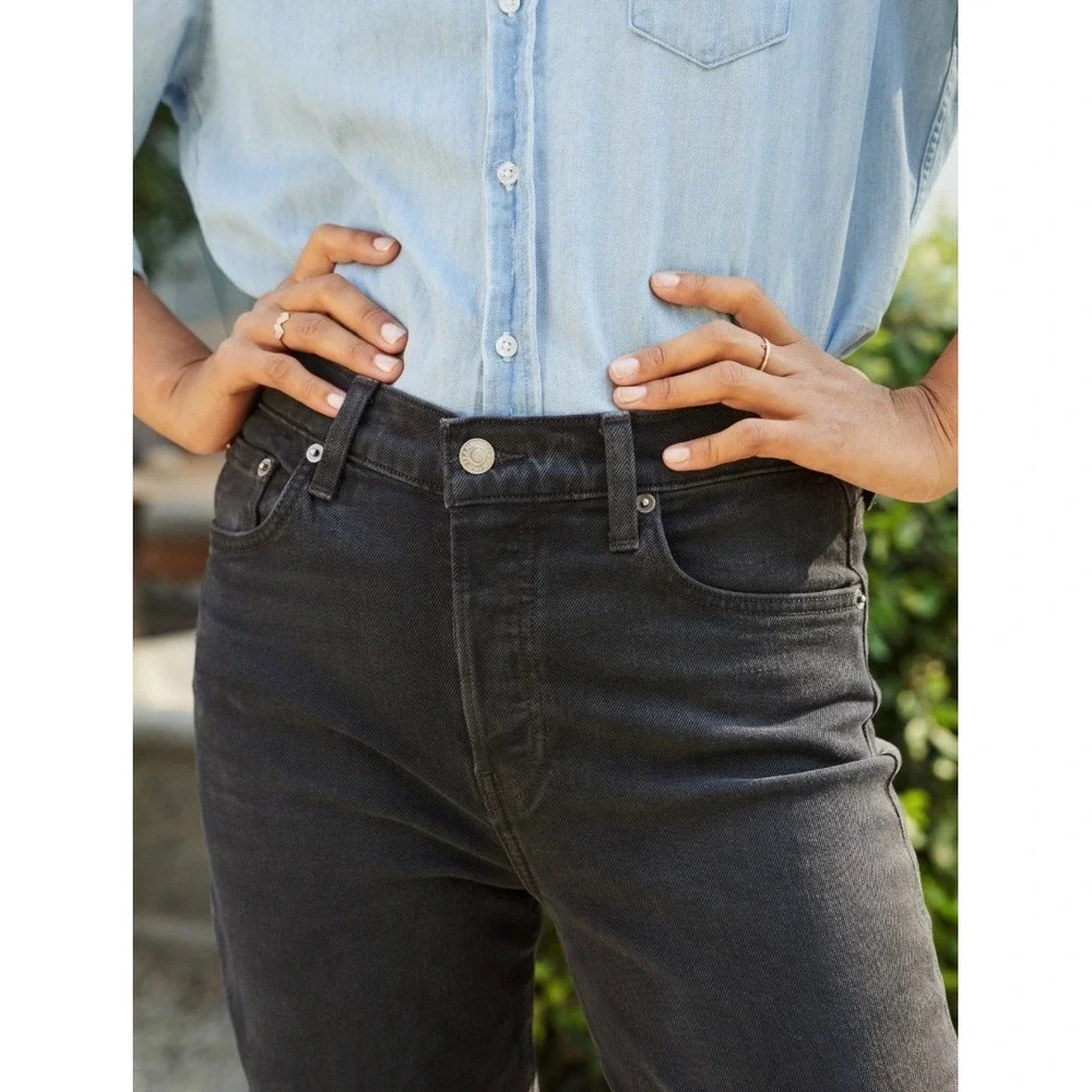 Frank & Eileen CORK Worn Black Raw Hem Straight Leg Jeans Size 32